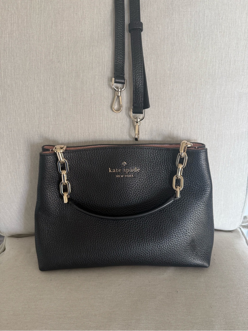 kate spade Black Pebbled Leather Shoulder Bag with Gold Hardware